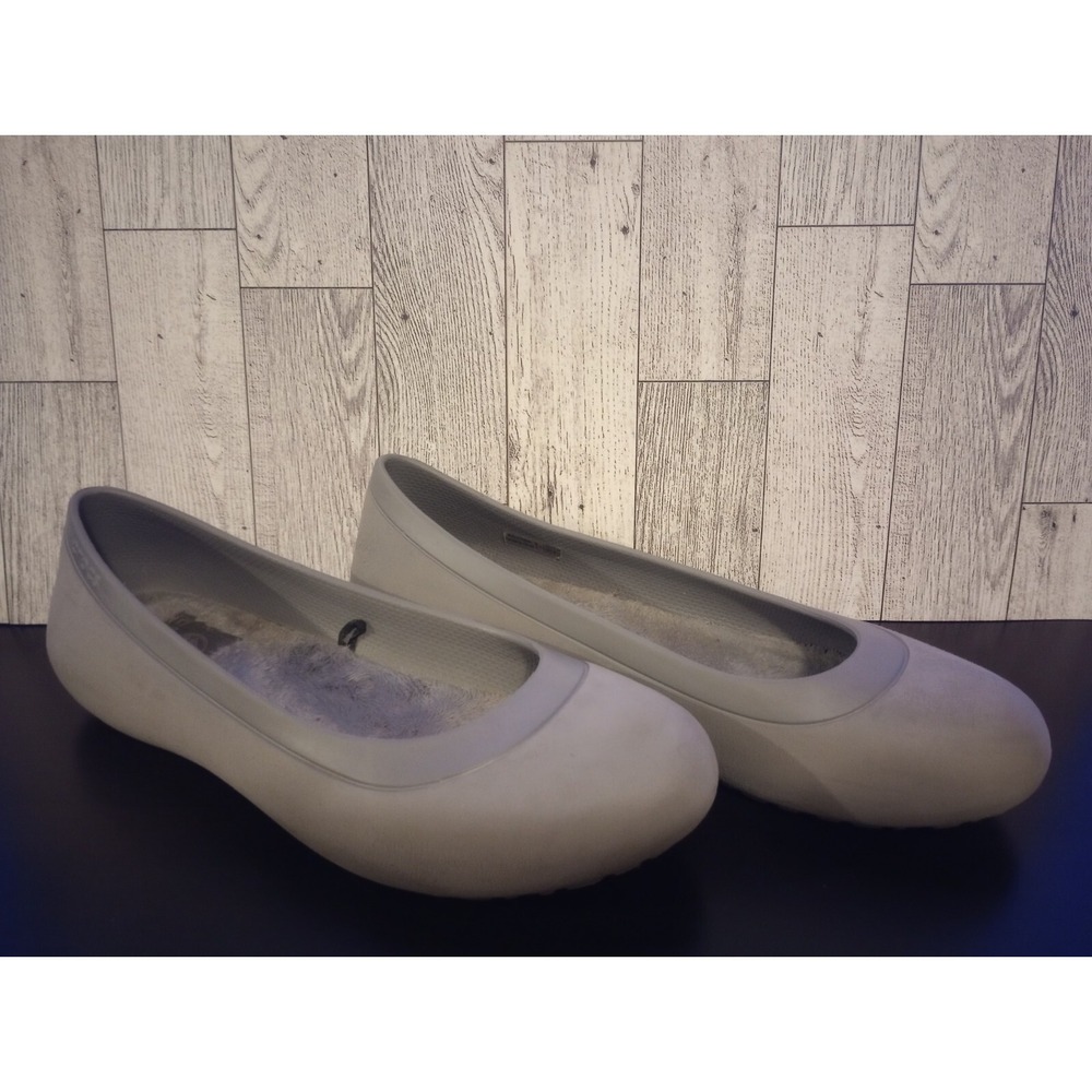 Crocs Womens 8 Mammoth Ballet Flats Shoes Gray Slip On Faux Fur Lined Round Toe